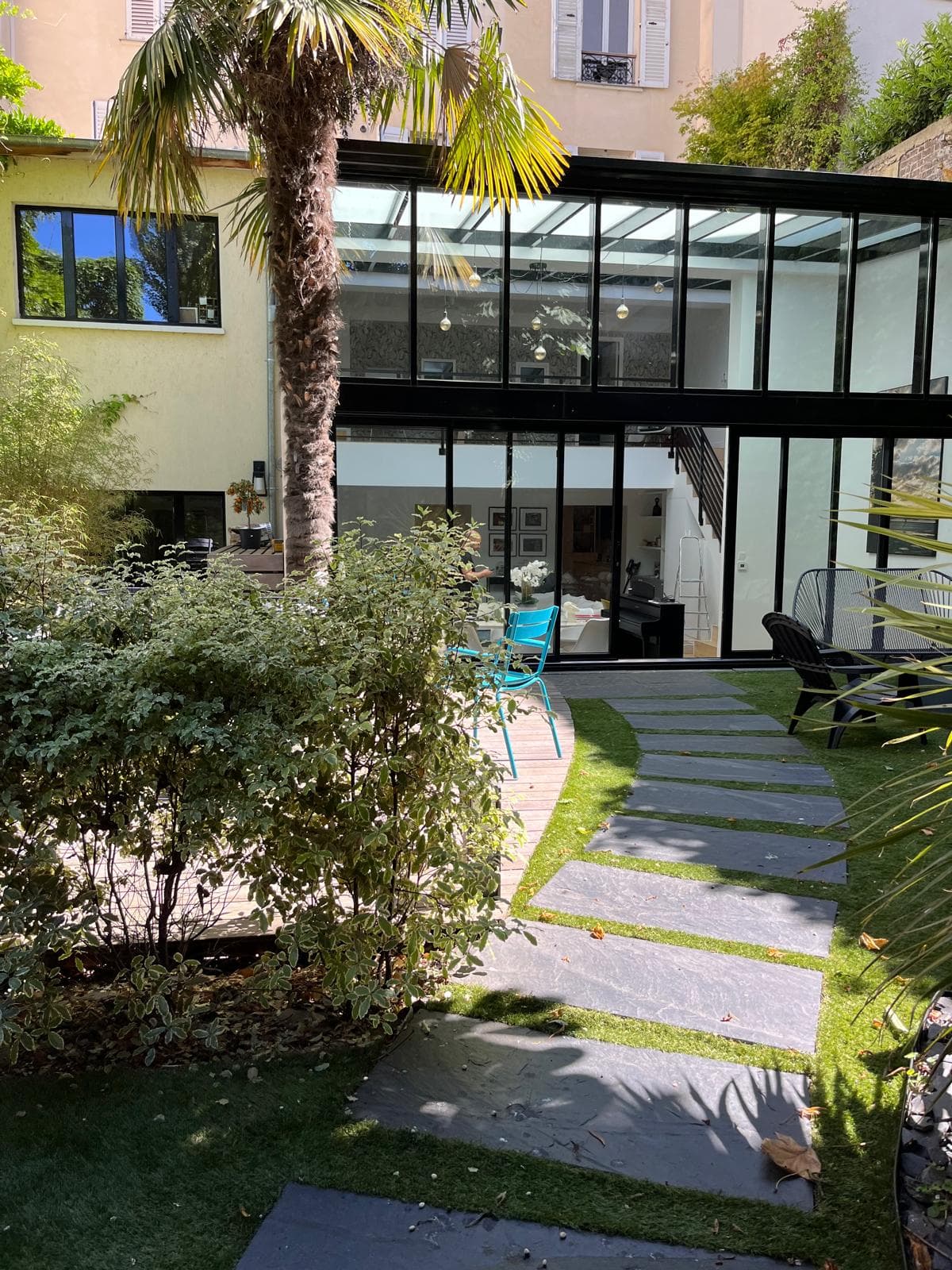 Véranda vitrée extension maison - Asnières