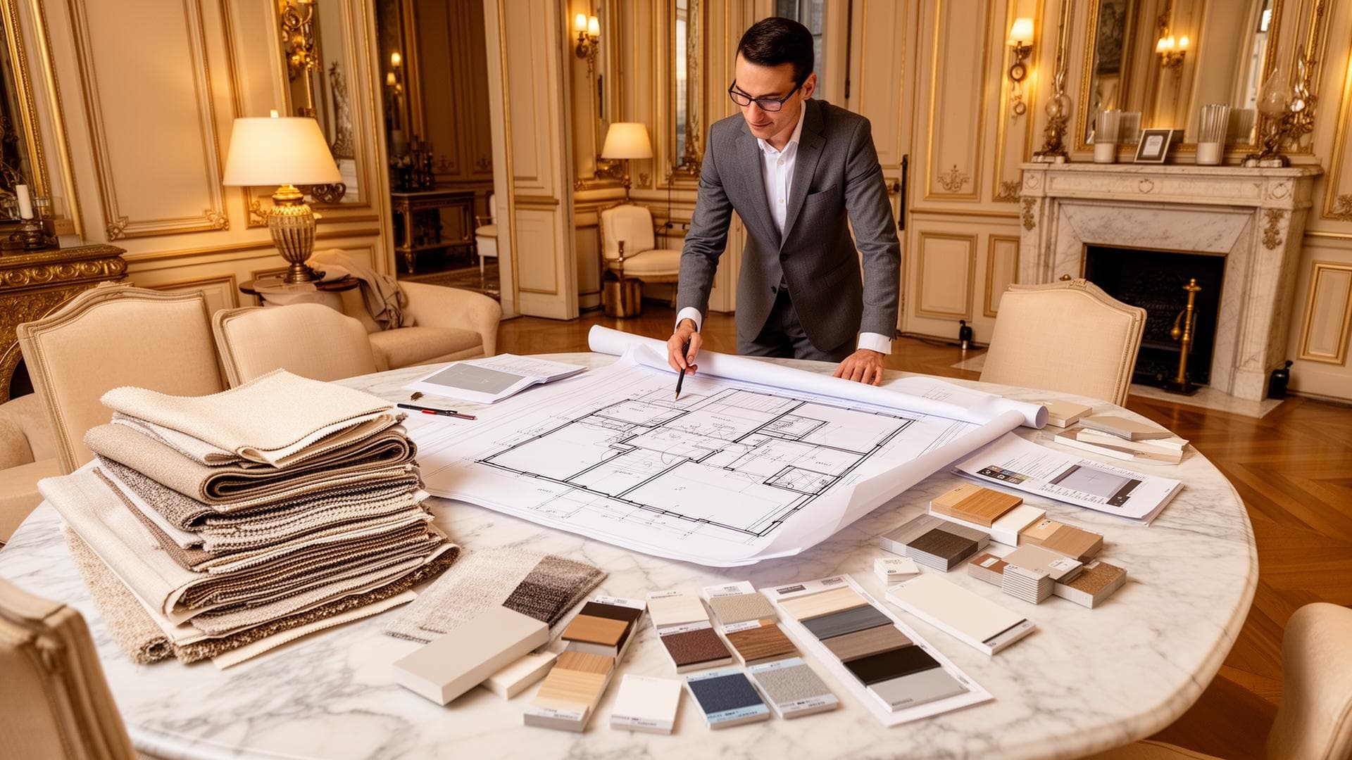 Conseil technique rénovation avec expert analysant des plans et matériaux
