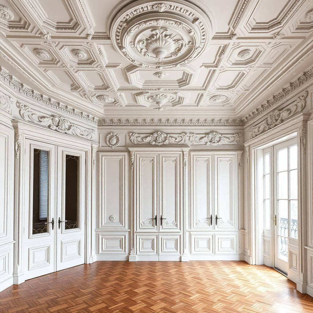 Moulures haussmanniennes dans un appartement parisien classique