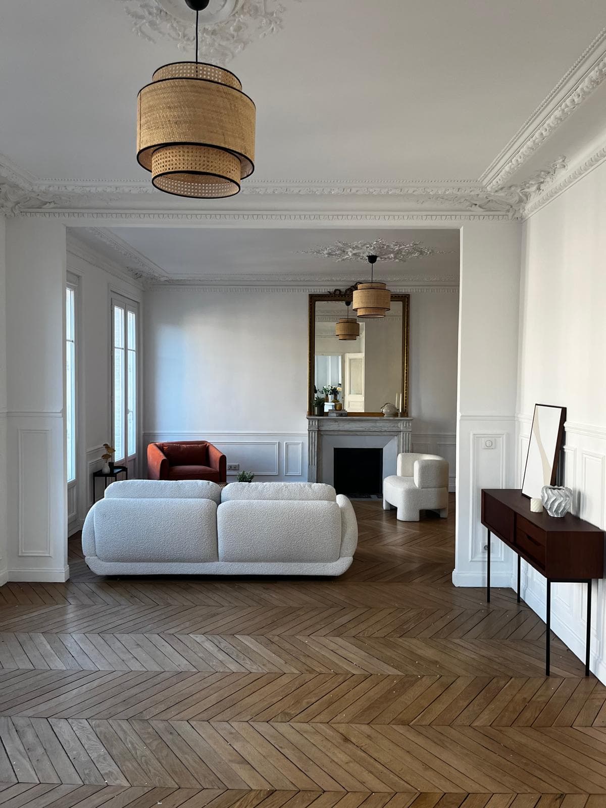 Séjour avec parquet chevron - Paris 5