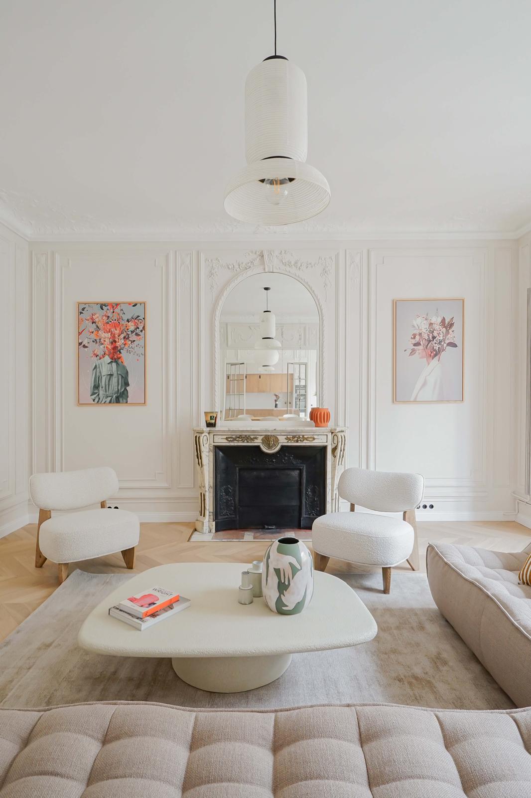 Rénovation appartement haussmannien - Salon avec cheminée
